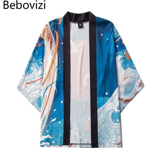 Japanese Streetwear Cosplay Tradition Short Kimonos Summer Yukata Clothes 2021 Anime Men Blue Cardigan Women Haori Obi Samurai
