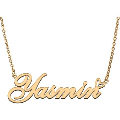 Yasmin Love Heart Name Necklace Personalized Gold Plated Stainless Steel Collar for Women Girls Friends Birthday Wedding Gift