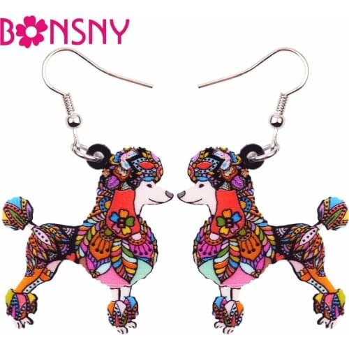 Bonsny Big Acrylic Pattern Drop Dangle Poodle Dog Earrings 2017 New Fashion Animal Jewelry For Women Girls Accessories