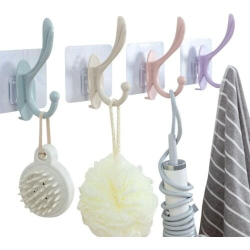 2Pcs Plastic Multi-purpose Hooks Kitchen Adhesive Firm Shelf Suspend Robes Key Umbrellas Organizer Racks Wall Hanging Decorative