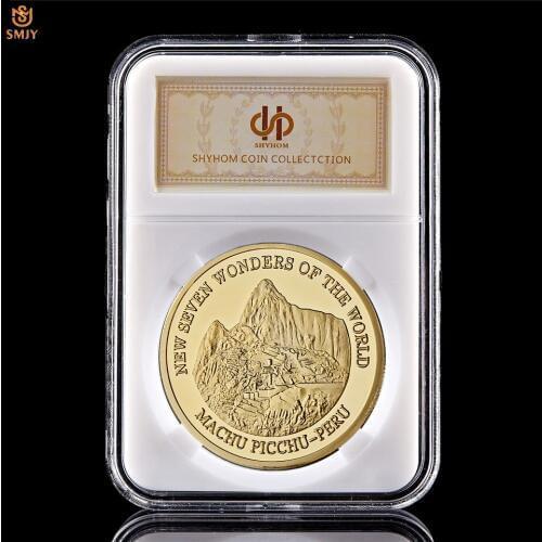 2007 New World Seven Wonders Peru Cusco Machu Picchu Inca Empire Gold Plated Novelty Token Souvenir Coin Collection W/PCB Holder