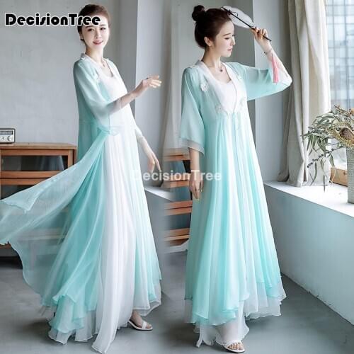 2021 chinese dress vestidos womens chiffon robe cheongsam qipao zen meditation tea dress clothes vintage casual retro