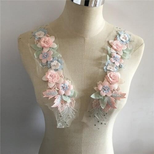 3D Flower Imitation Pearl Lace Mesh Lace Collar Flower DIY Embroidery Decoration Clothes Applique Accessories