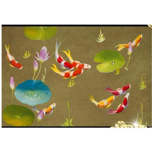 3d wallpaper custom 3d murals wallpaper for flowers Nine Chinese oil painting lotus figure sitting room background wall fish