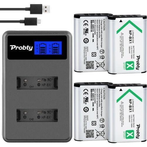 4Pcs NP-BX1 np bx1 batteries + Dual Charger for Sony DSC-RX100 HX50V HX300 HX400 RX1 RX1R WX300 AS10 AS15 AS30V HDR-MV1 camera