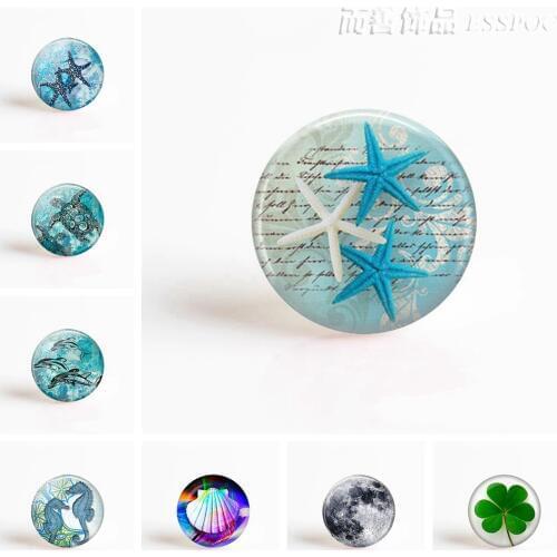 5Pcs/lot Starfish 25mm Round Glass Cabochon Sea Photo Cameo Setting Supplies for Jewelry Accessories Handmade Wholesale