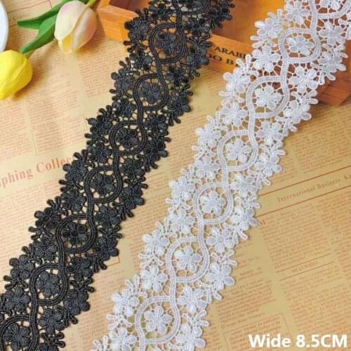 8.5CM Wide Beautiful Flowers Fabric Embroidery Lace Ribbon Polyester Guipure Applique Collar Trim Dress DIY Curtain Sewing Decor