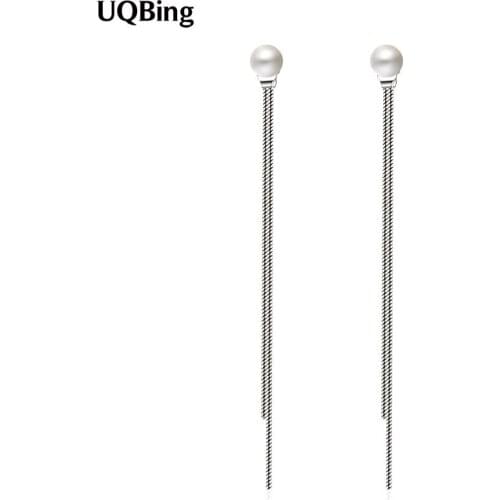 925 Sterling Silver Long Pearl Tassel Stud Earrings Fasion Jewellery Accessories