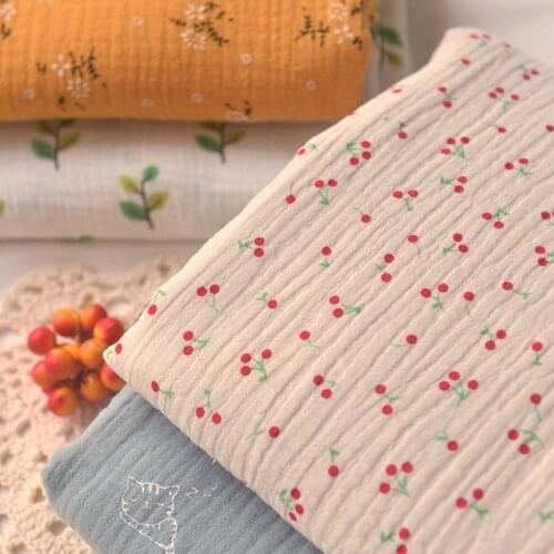 Half Meter Cherry Little Flower Cat Print 2 Layers Bubble Fabric For Garment Dress Pajamas Children Cloth A107