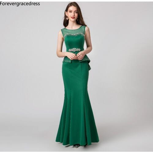 Forevergracedress Elegant Green Color Evening Dresses 2019 Mermaid Sleeveless Beading Formal Party Gowns Plus Size Custom Made