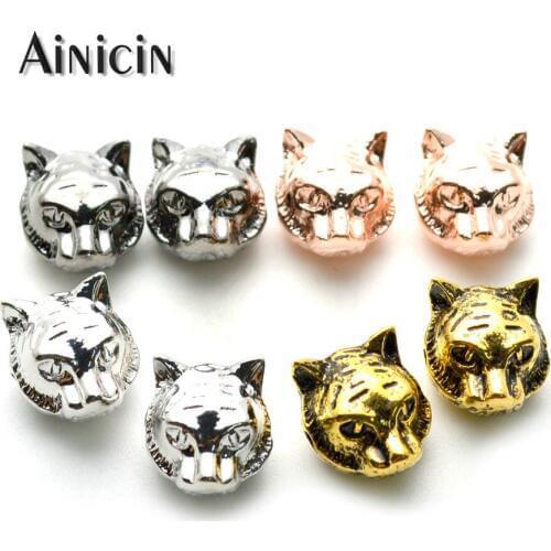 Tiger Head Leopard Solid Alloy Loose Beads Gold Silver Gun Metal Plating Fashion Bracelets Jewelry Making Findings 10pcs