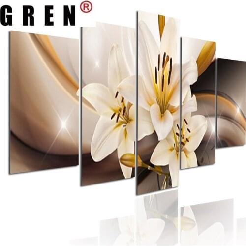 GREN 5Pcs Beautiful Blooming Lilies Modern Wall Art Poster Print Gallery Living Room Interior Nordic Home Decoration