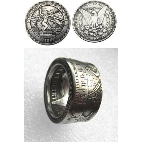 Hobo 1921 Morgan Silver Dollar Coin Ring Silver Plated Handmade In Sizes 8-16