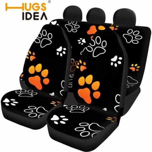 HUGSIDEA Dog Paw Print Car Seats Cover Full Set 4 Pieces Front/Back Seat Protector Custom Black Auto Interior for Woman Men