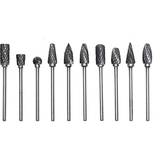 2.35mm / 3mm Shank 10 Sets Of Tungsten Carbide Rotary Files Woodworking Milling Cutters for Wood Working Engraving