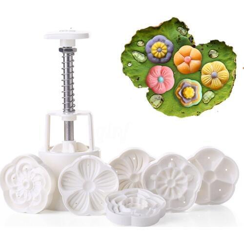 JX-LCLYL DIY 50g Moon Cake Mold W/6 Stamps Mid Autumn Festival Decoration Press