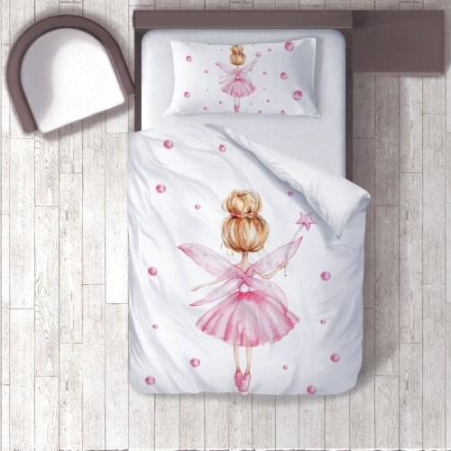 Duvet Cover Set Bedding Set Pillow Case for Baby and Kids Room 3D Printed White Pink Fairy Ballerina Model 246