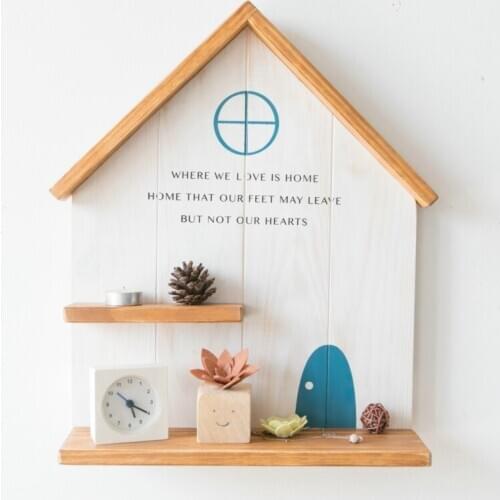 Creative wall shelf Nordic wind kids room decoration free punching wall solid wood shelf shelving wall shelf geometric shelf C67