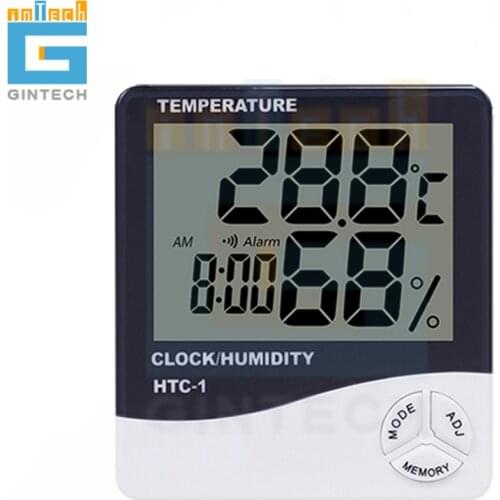 Indoor Thermometer Hygrometer HTC-1 LCD Digital Electronic Temperature Humidity Meter Weather Station Clock