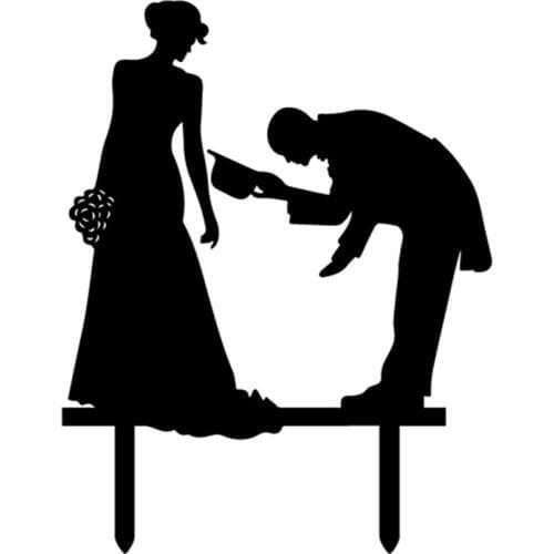 Lady Gentleman Wedding Bride Groom Cake Flag Toppers Black White Gold Silver For Wedding Engagement Party Cake Baking Decor