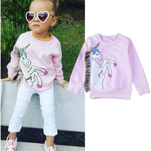 Lioraitiin 2-7Years Toddler New Fashion Print Unicorn Kids Baby Girls Jumper Sweatshirt Pullover Toddler t-Shirt Tops Clothes