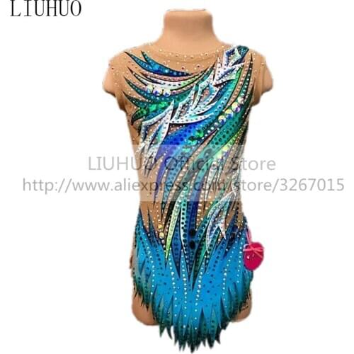 LIUHUO Womens Girls' performance Rhythmic gymnastics competition Leotard Artistic Costume Ice Skating Dress Dance Sleeveless