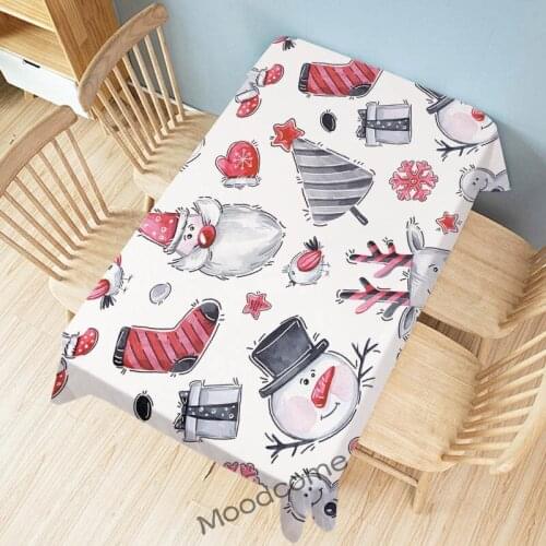 Lovely Cute Christmas Decoration Wall Tapestry Snowman Santa Claus Hand Drawn Water Resistant Table Cloth Desk Cover Tablecloth