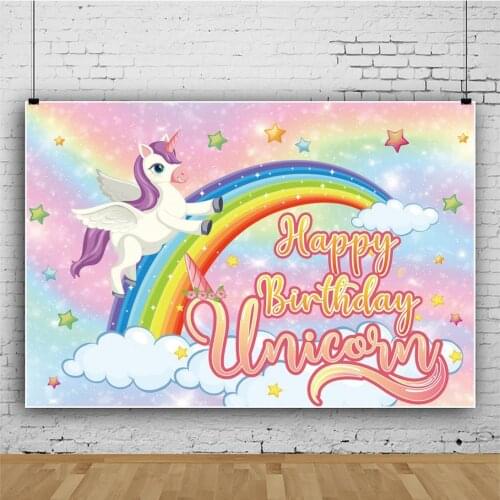 Cute White Horse Wings Sky Rainbow Backdrop Baby Birthday Party Room Table Decoration Photo Kids Bath Custom Vinyl Background
