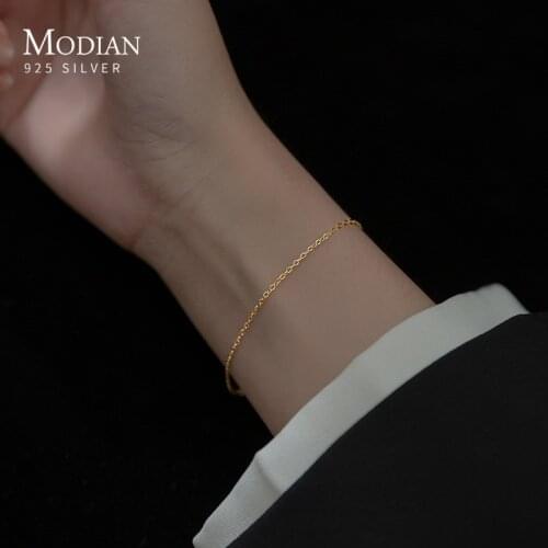 Modian Minimalism Classic Gold Color Bracelet 100% 925 Sterling Silver Link Chain Cute Bracelets For Women Fine Jewelry Gifts