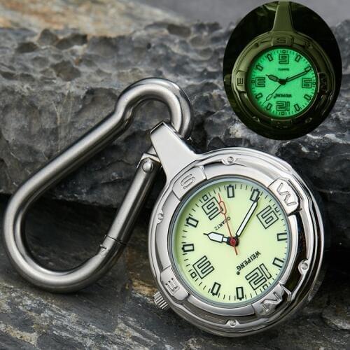 Fashion Silver Clip-On Carabiner Pocket Watch Unique Luminous Dial Quartz Watches Outdoor Sport Men Women Clock reloj de bolsill
