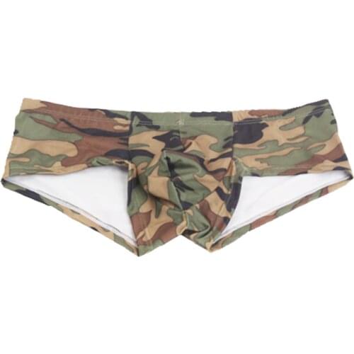 Men Mini Boxer Shorts Soldiers Breathable U Convex Boxershort Male Underwear Sexy Tide Camouflage Cueca Gay Underpants A50