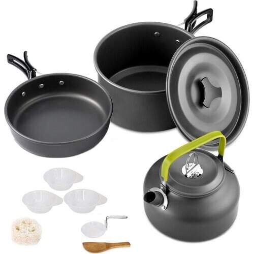 Outdoor Camping Cookware Set Aluminum Nonstick Portable Tableware Kettle Pot Cook Set Cooking Pan Bowl for Hiking Picnic Tourist