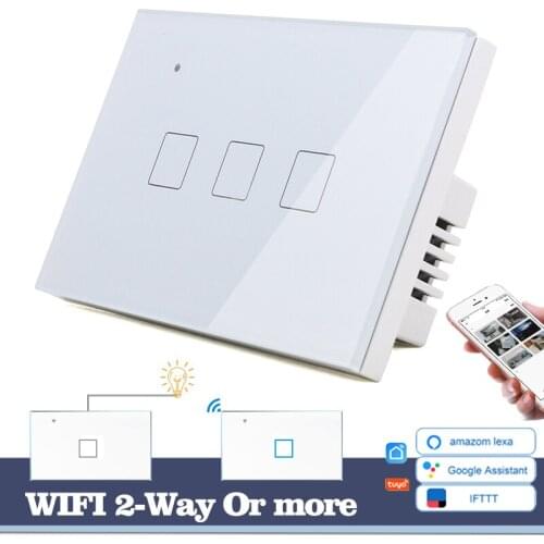 WIFI Touch Light Wall Switch White Glass Blue LED 118*72mm Smart Home Phone Control 3Gang 2Way Square Alexa Google Home Alice