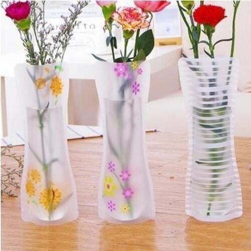 Unbreakable Foldable Reusable Plastic Flower Vase Creative Folding Magic PVC Vase 11.7cm*27cm Mix Color Home Decor 1000pcs/lot