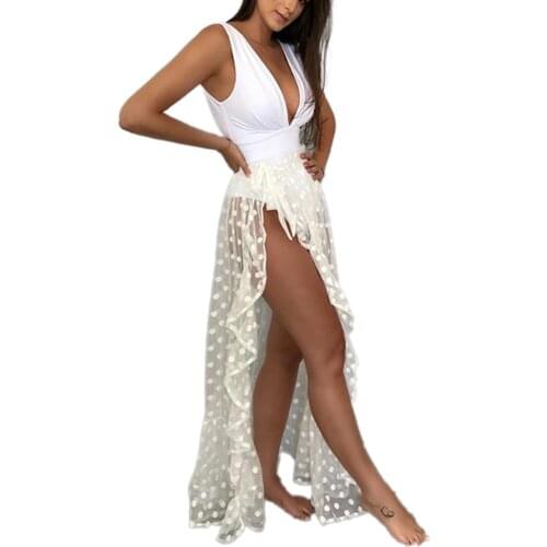 Newest Arrival Sexy Women Sheer Beach Holiday Bikini Cover Up Wrap Skirt Vacation Holiday Dot Summer See Through Bathing Suit