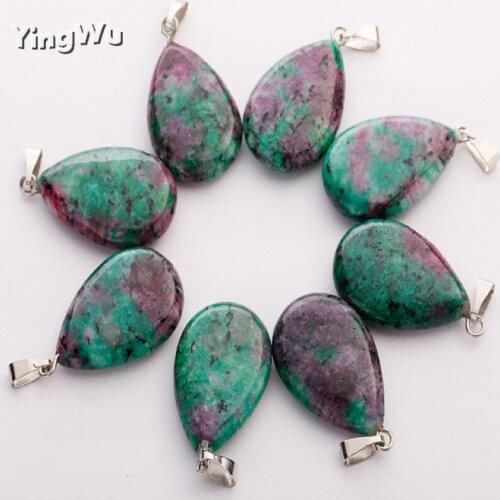 Yingwu 8pcs/lot Wholesale 18*25mm water drop pendant green stone pendant charm pendant for lovers necklace DIY jewelry making