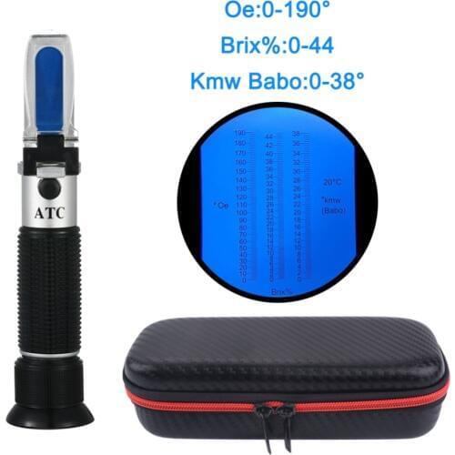 New 3 in 1 Handheld 0~44% Brix 0~190 Oe Oechsle 0~38 KMW Refractometer Wine Beer Fruit Juice Brew Oechsle Brix Refractometer