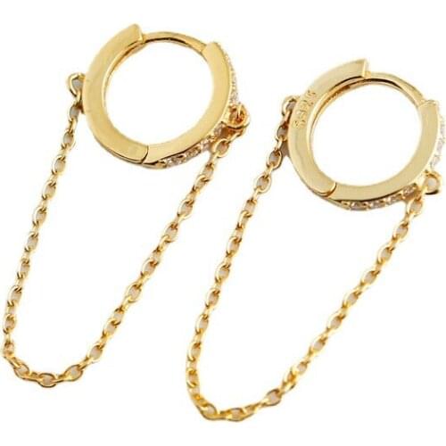 18k gold 100% Authentic 925 Sterling silver Smile circle Huggie Hoop Earrings Tassel charms Jewelry CE136