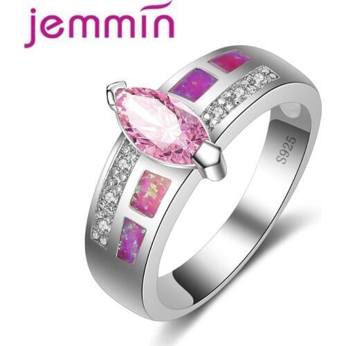Gorgeous Oval Pink Crystal Stone Fashion Light Red Opal Ring High-End 925 Sterling Silver Jewelry Women Party Decoration