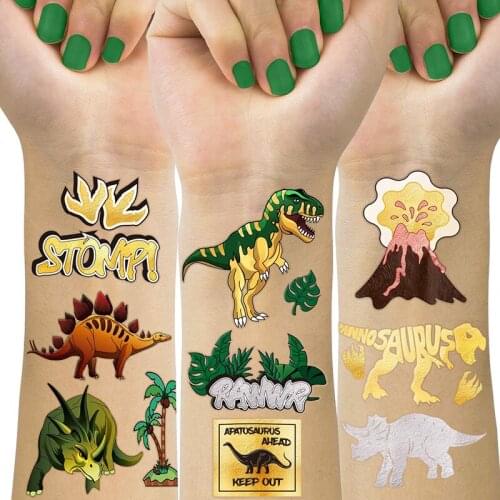 Dinosaur Temporary Tattoos Jurassic Dino T-rex Waterproof Fake Tattoo Stickers for Boys Kids Dinosaur Birthday Party Supplies