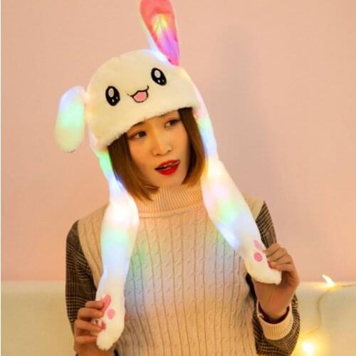 Funny Plush Ears Movable Hat Glow Rabbit Ears Cap Plush Airbag Jumping Ears Caps Kids Toys Christmas Gift Gorgeously