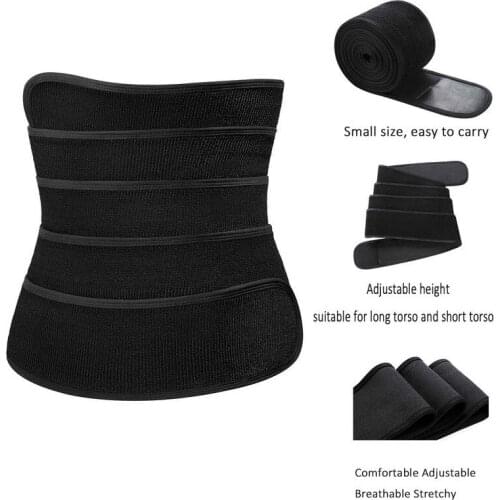 Black Long Torso Sweat Fitness Waist Trainer Tummy Wraps Women Slimming Belly Control Shapewear Body Shaper Sports Sweat Belt