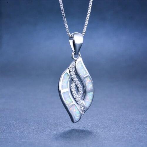 Women Ladies Big Eye Pendants Necklaces Fashion Silver Color Statement Necklace Blue White Fire Opal Necklace