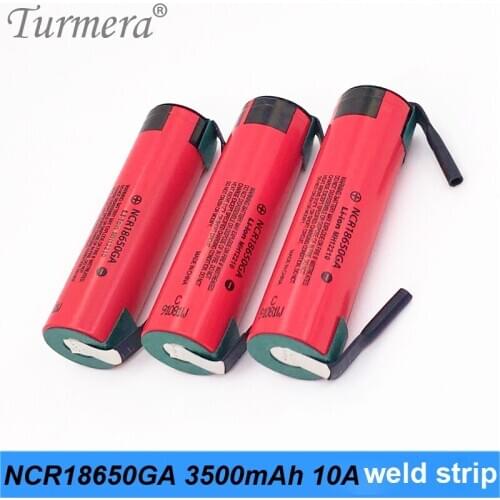 18650 NCR18650GA 10A 3500mAh Battery Discharge Current with Weld Nickel for Power Bank or Shura Screwdriver Battery Use Turmera