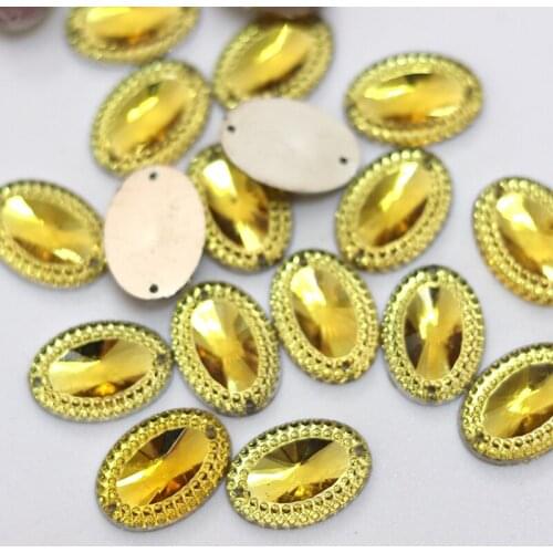 18x25mm Oval Shape Light Yellow Sew on Rhinestone with 2 Holes Sew On Strass Crystal Loose Acrylic Bead Stone For Needlework