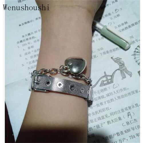 2pcs/set Color Never Fade Stainless Steel watchband bracelets titanium heart charms bracelet for women gifts di055