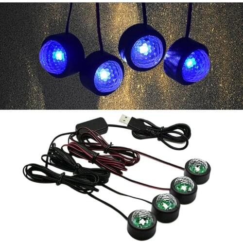 4-In-1 LED Car Interior Dash Floor Light Starry Atmosphere Neon Lamp With Sound Control Auto Decoration Accessories