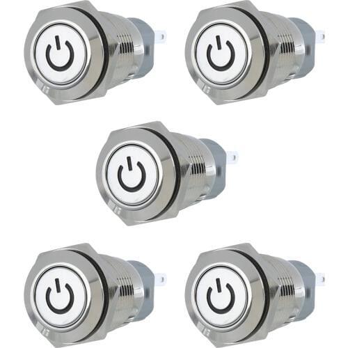 5x 12V 3A LED Push Button Switch Latching 16mm Power Ring Aluminum Metal Red