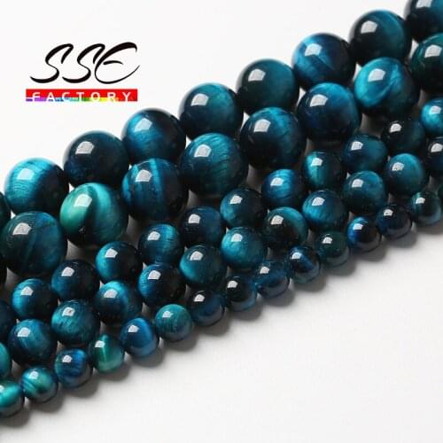 Blue Tiger Eye BeadsNatural Stone Round Loose Beads For Jewelry Making DIY Bracelet Necklace Accessories 4 6 8 10 12 mm 15" Inch