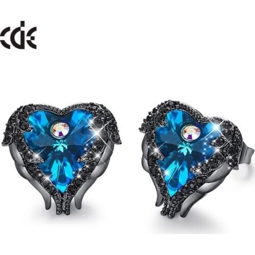 CDE Punk Jewelry Heart Stud Earrings with Crystals from Swarovski Gun Black Plated Earrings for Women Ear Studs Accessories